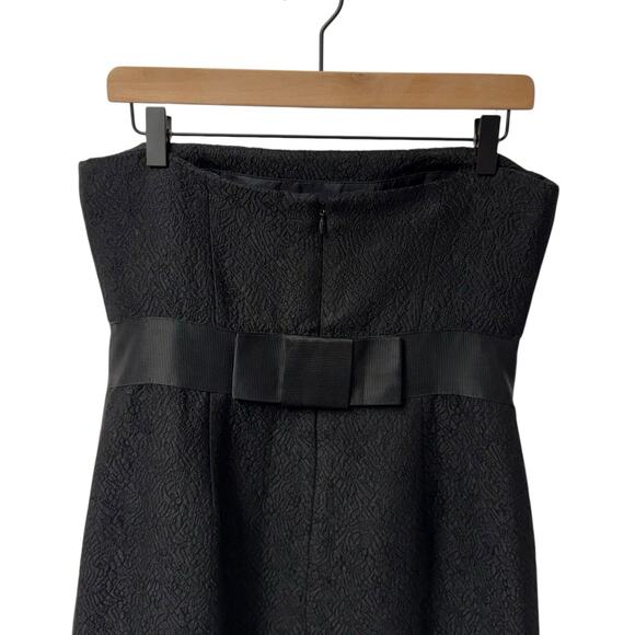 Ann Taylor Black Strapless Wool Blend Dress 10P Empire Waist Grosgrain Back Bow - Picture 2 of 13